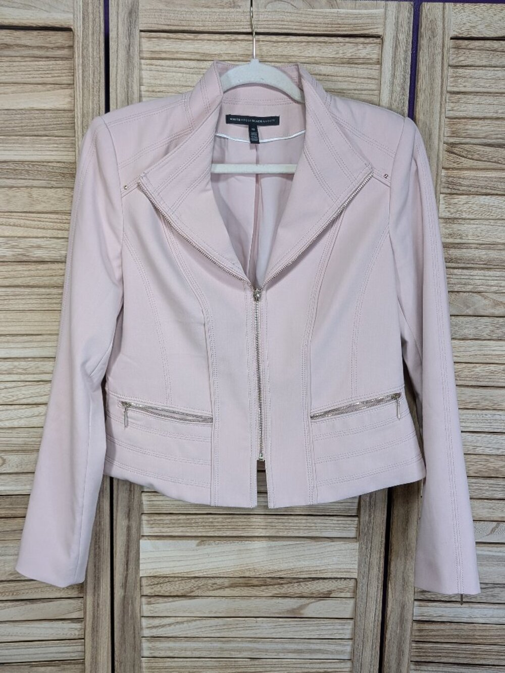 White House Black Market Light Blush Zip-Front Leather Jacket Size 10